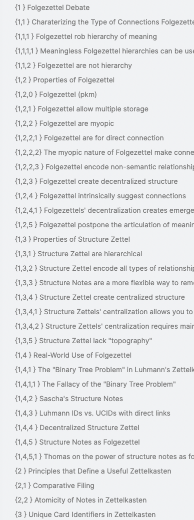 List view of the Folgezettel archive.